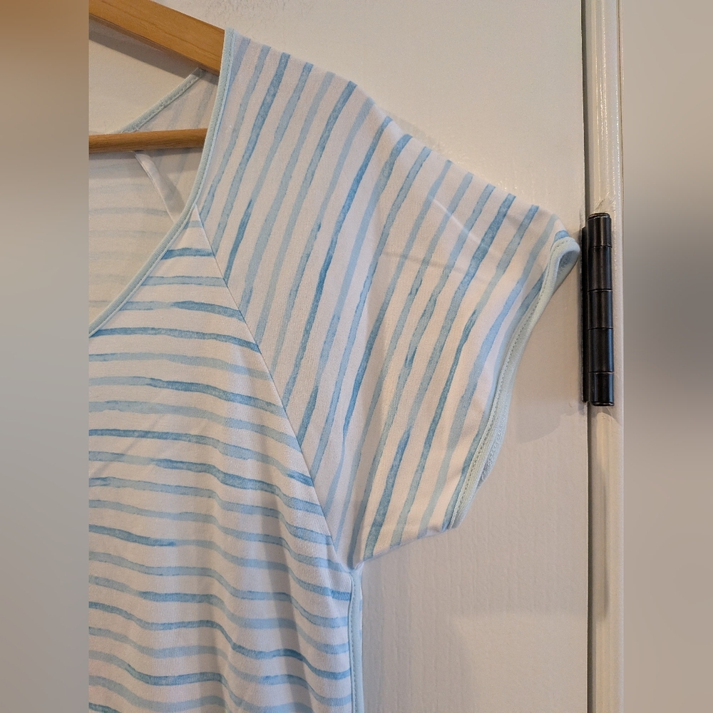 LAKE Pajamas Nightgown 100% Pima Cotton Saltwater Stripe Blue White Stripe M - Picture 5 of 11